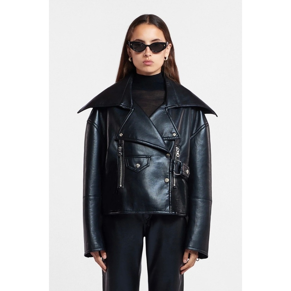Nanushka Ado Regenerated Leather Biker Jacket Black Espresso XS